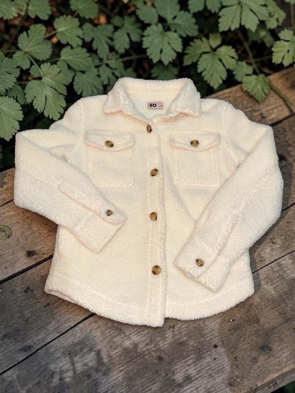 SO Kids Cream Sherpa Button Front Jacket (S7)